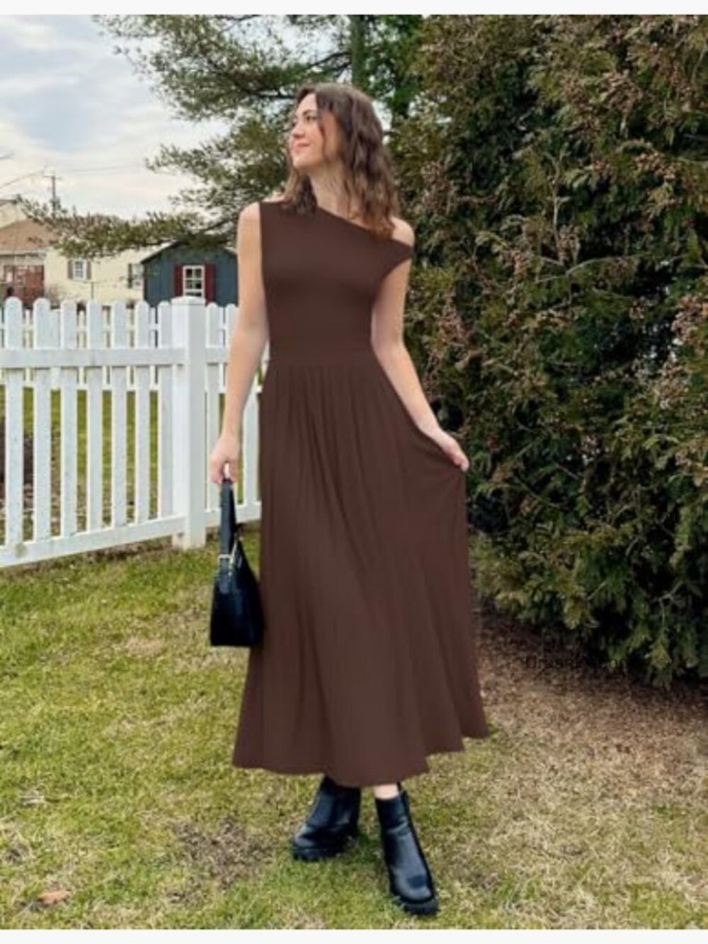 Sleeveless One Shoulder Maxi Dress with Pockets - Picture 6 of 7